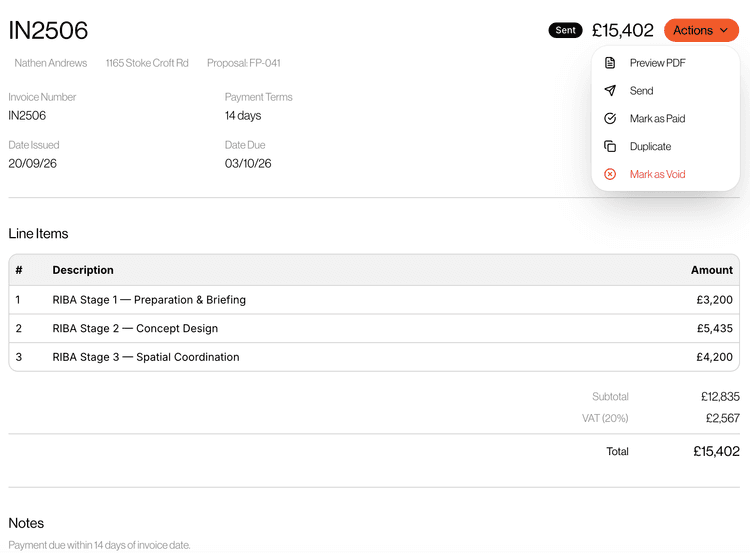 Invoices view